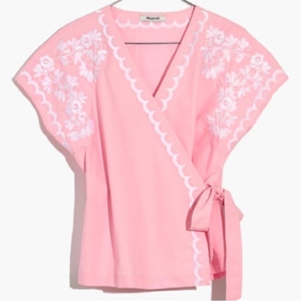 Madewell Pink Side Top Embroidered Wrap Top Size XS